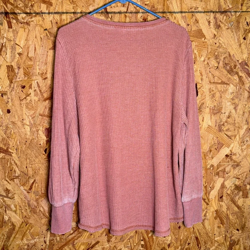 Seven7 Waffle Knit Sweater‎ Relaxed Fit 2XL Henley Top Camel Rustic Brown Cozy